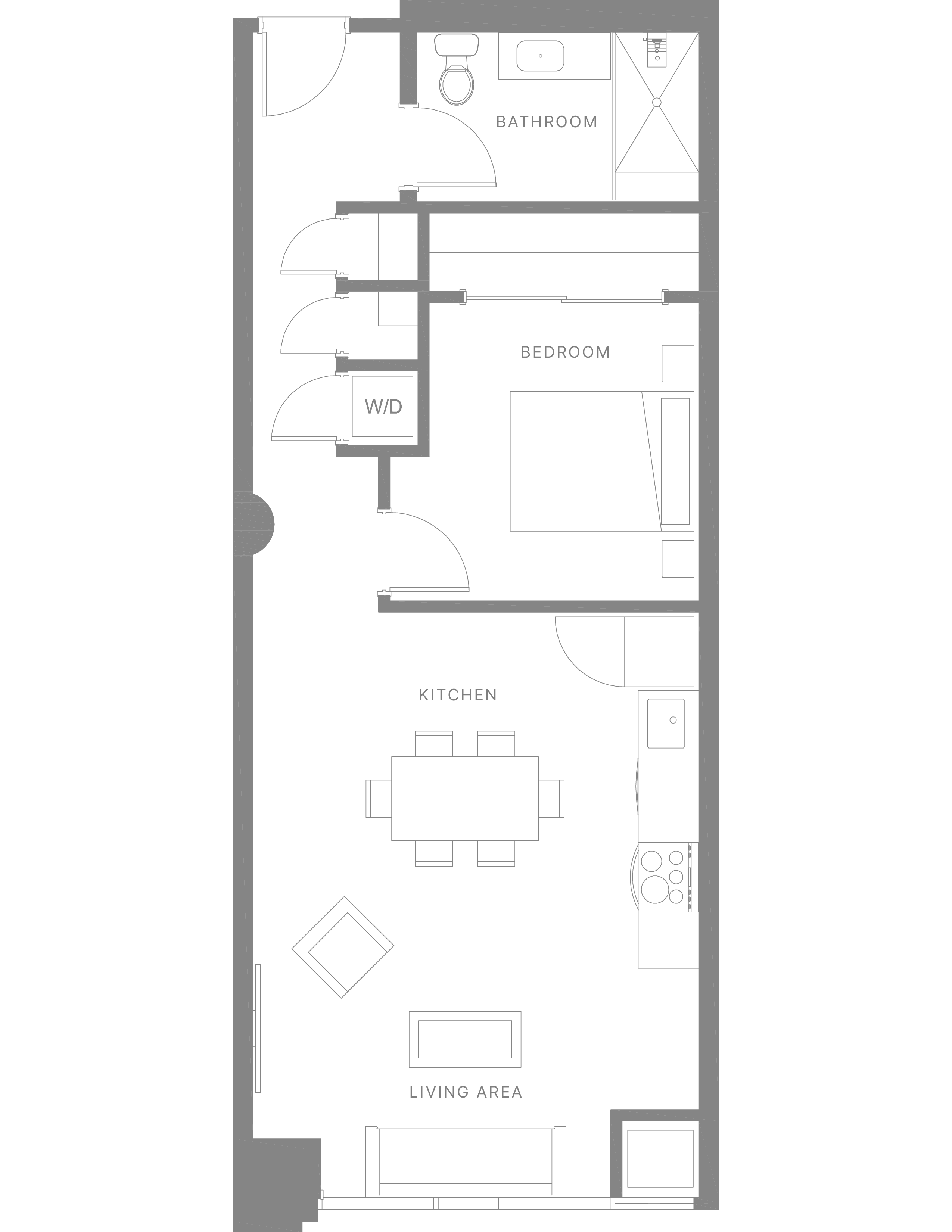 Floor plan for 1 bed, 1 bath, 800 sqft