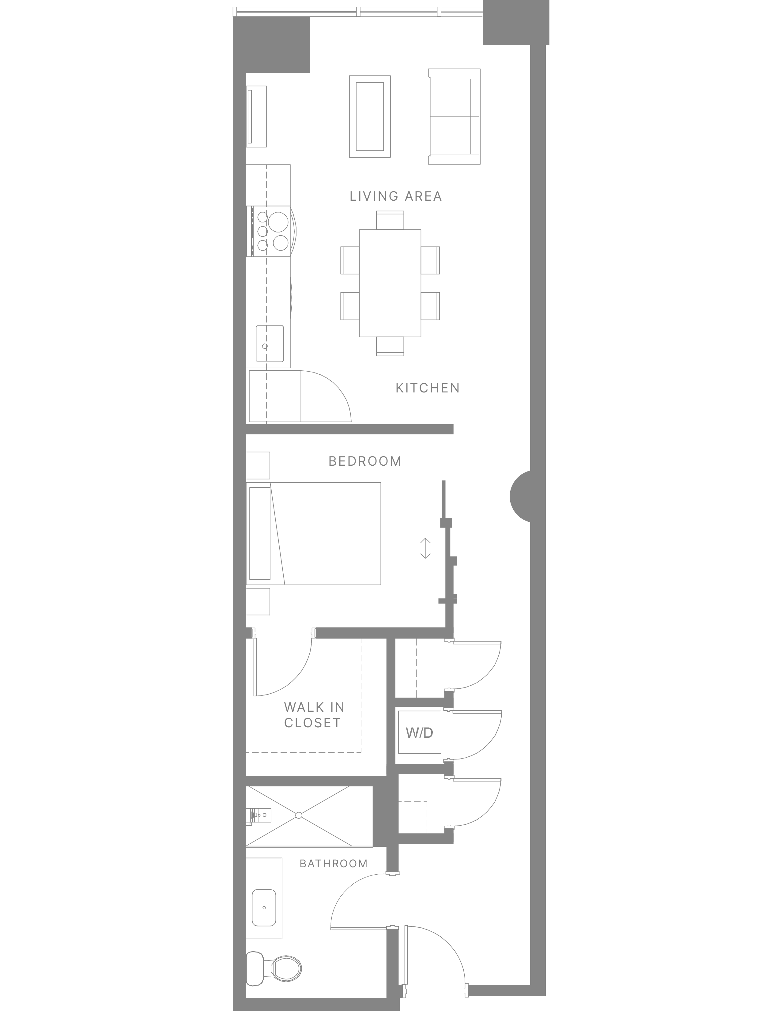 Floor plan for 1 bed, 1 bath, 820 sqft