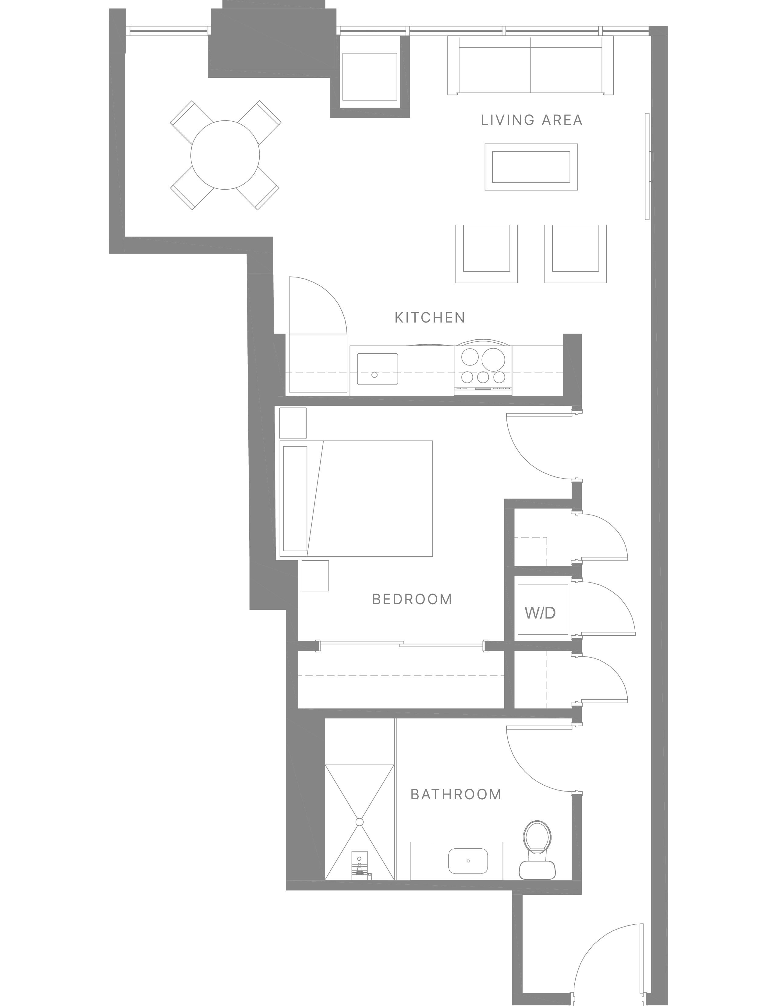Floor plan for 1 bed, 1 bath, 820 sqft