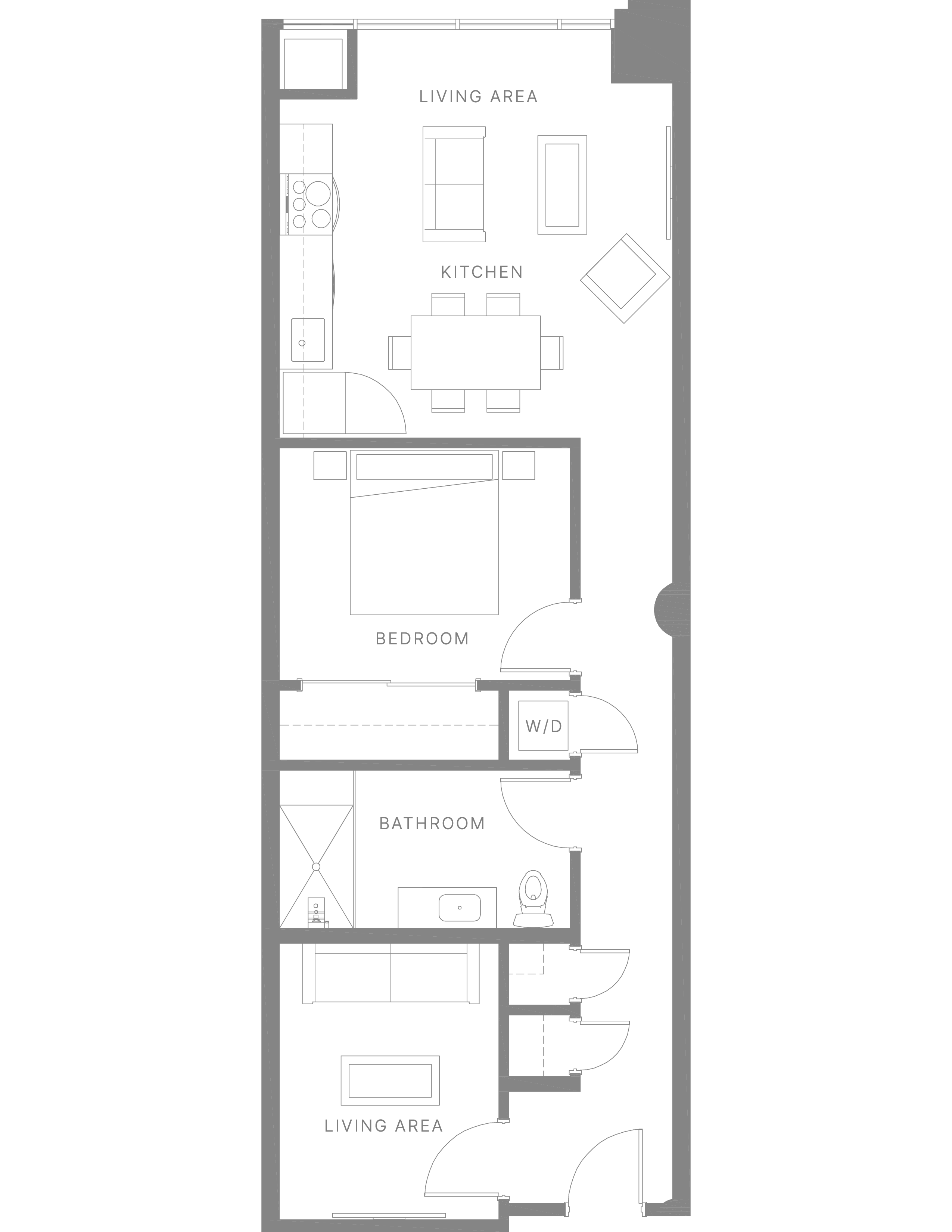 Floor plan for 1 bed, 1 bath, 920 sqft