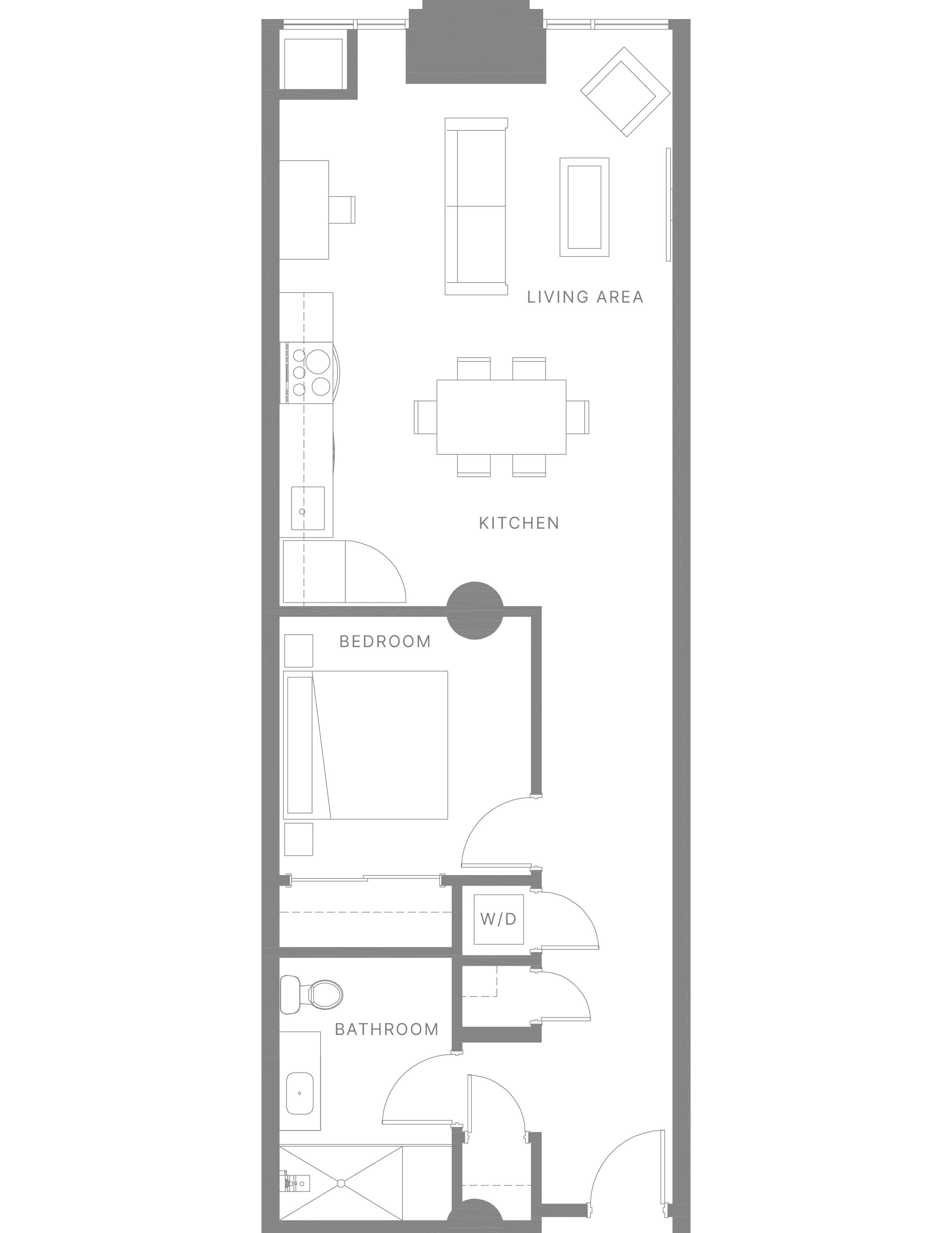 Floor plan for 1 bed, 1 bath, 910 sqft