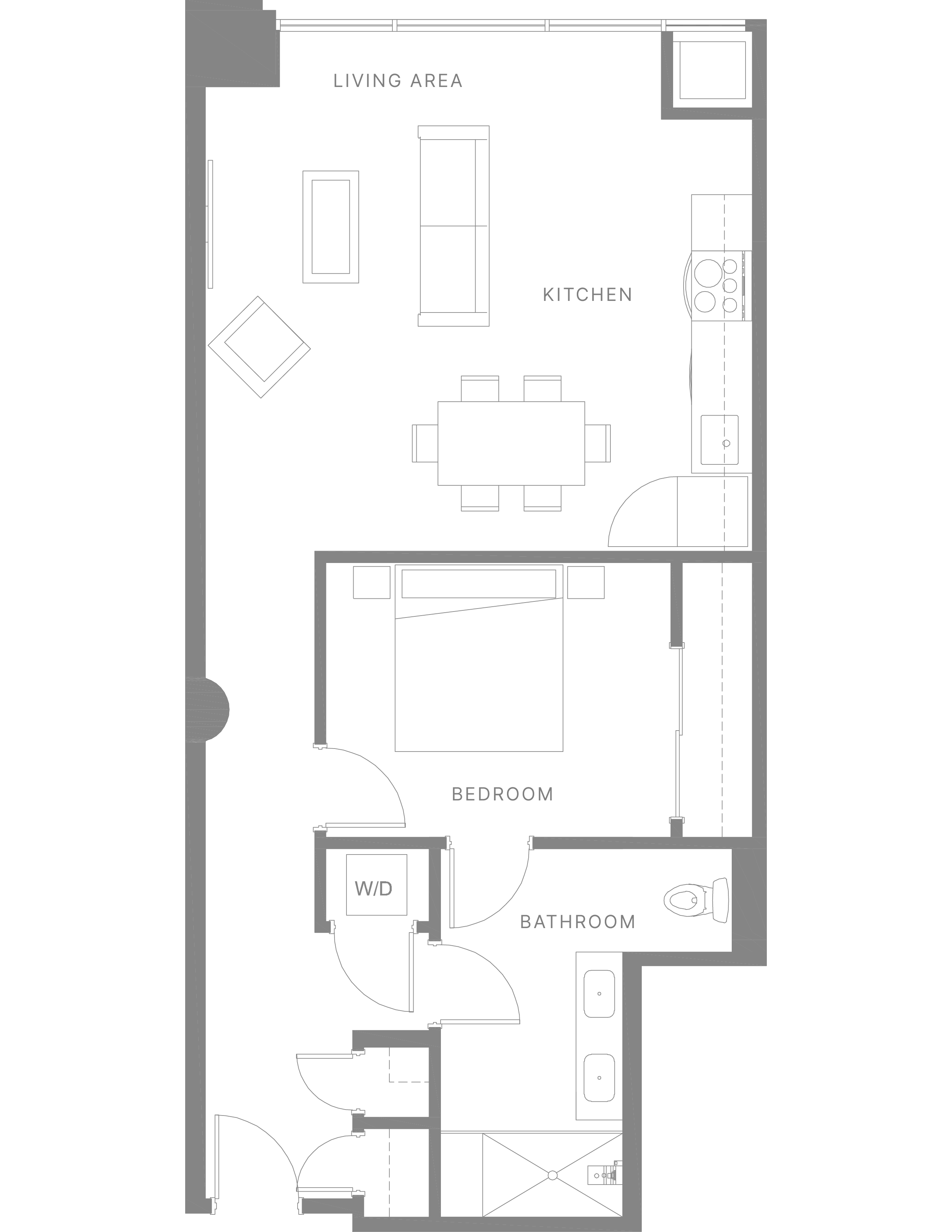 Floor plan for 1 bed, 1 bath, 1040 sqft