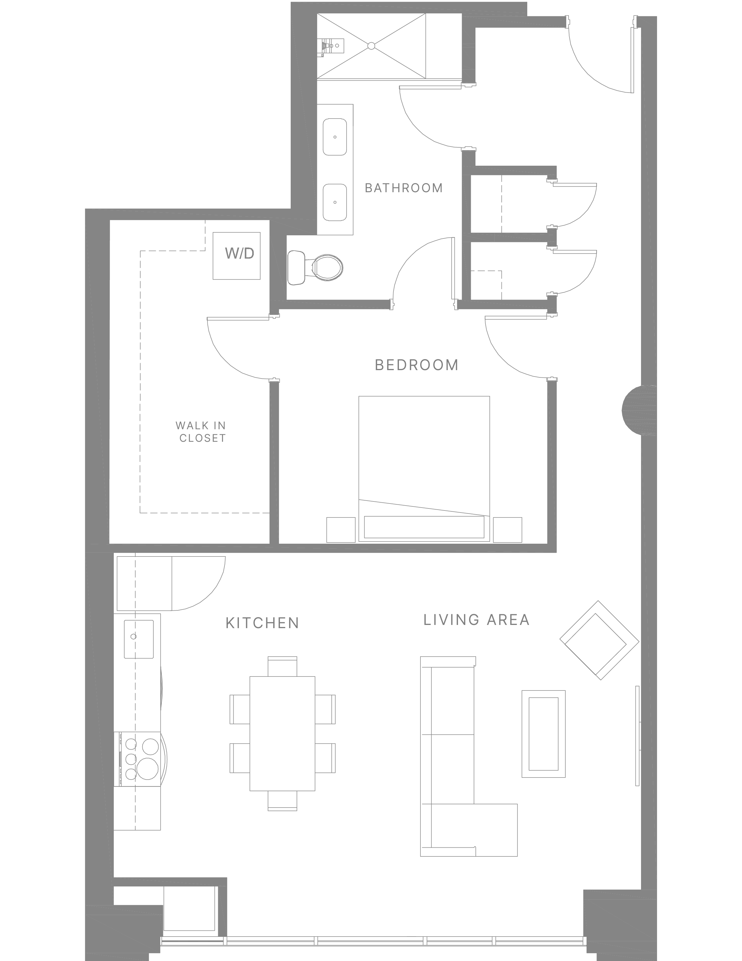 Floor plan for 1 bed, 1 bath, 1080 sqft