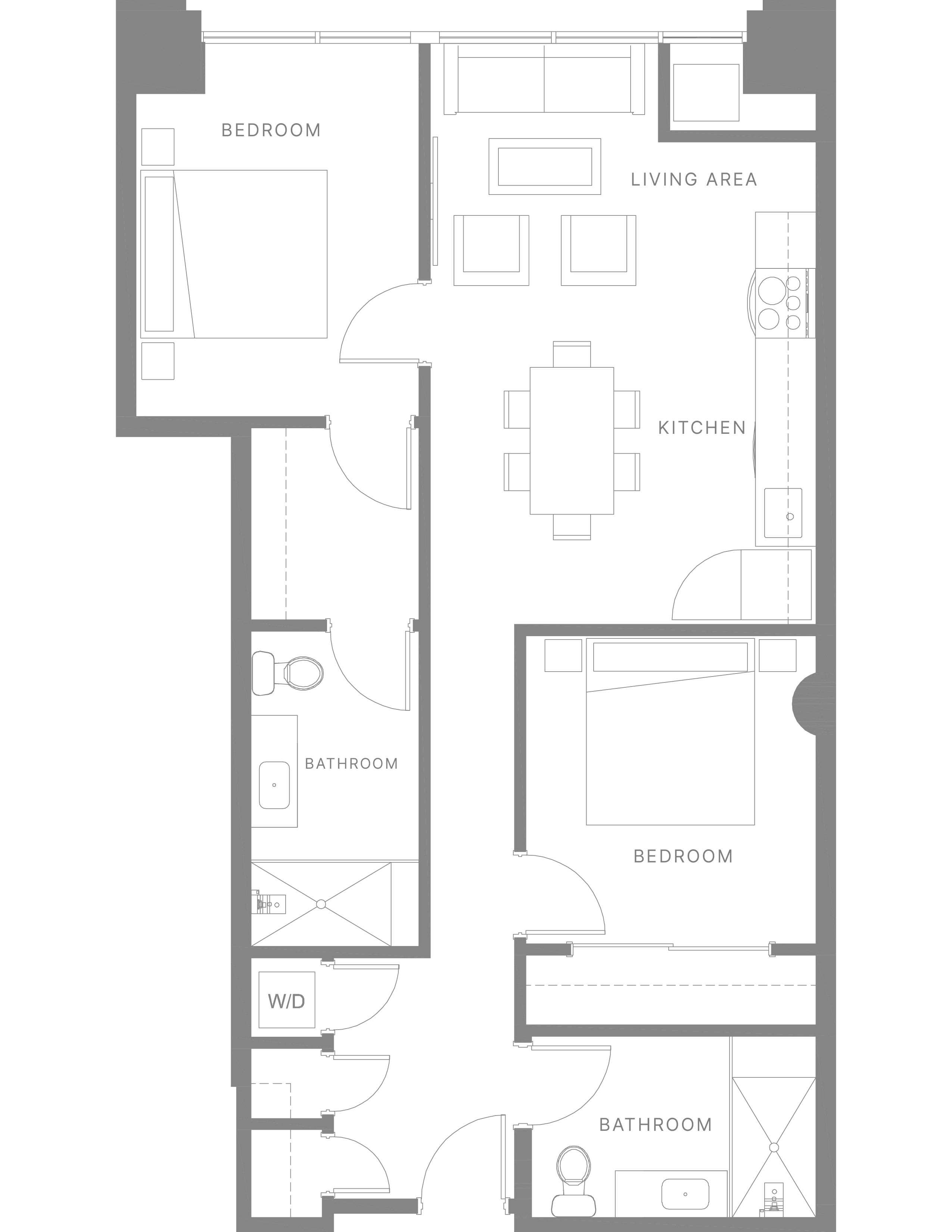 Floor plan for 2 beds, 2 baths, 1100 sqft