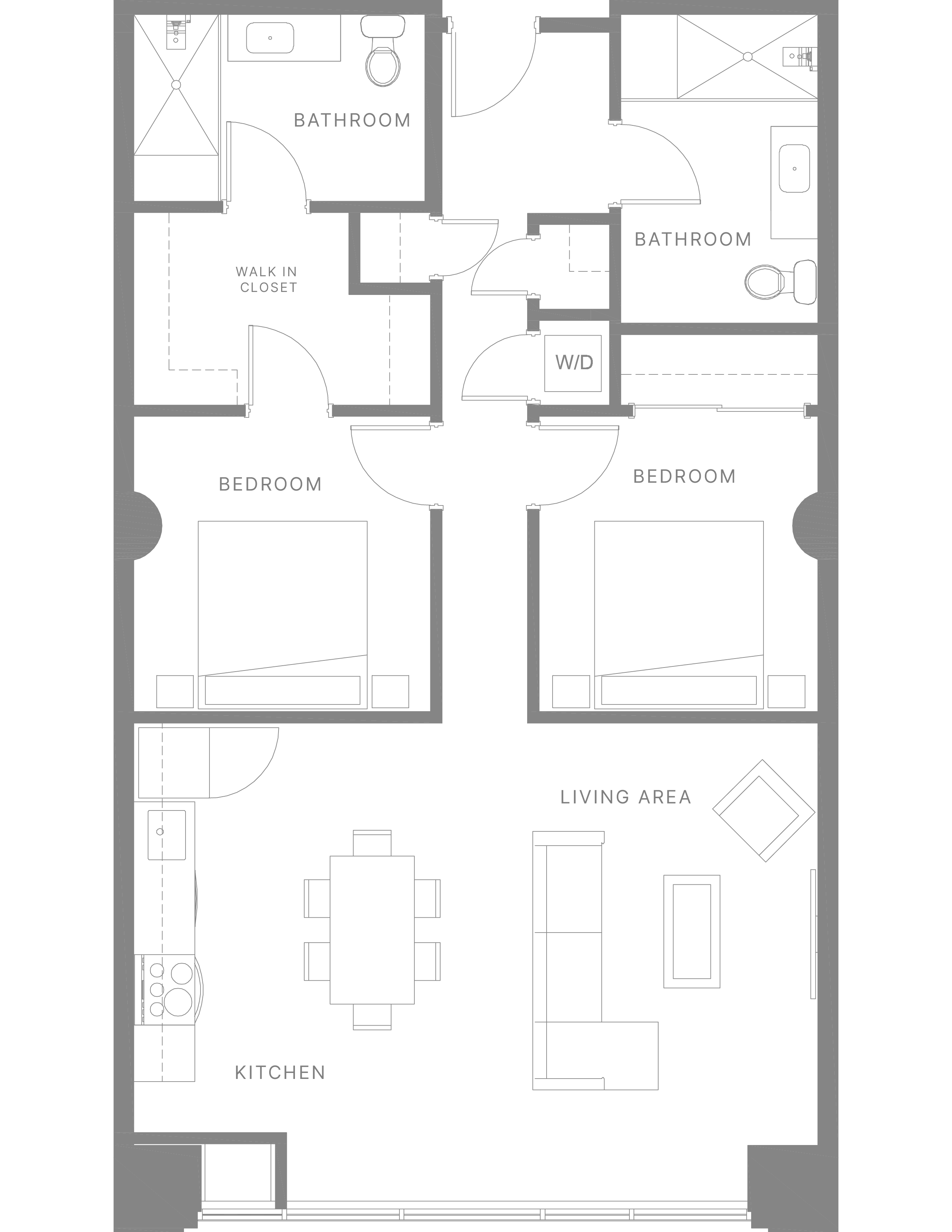 Floor plan for 2 beds, 2 baths, 1200 sqft