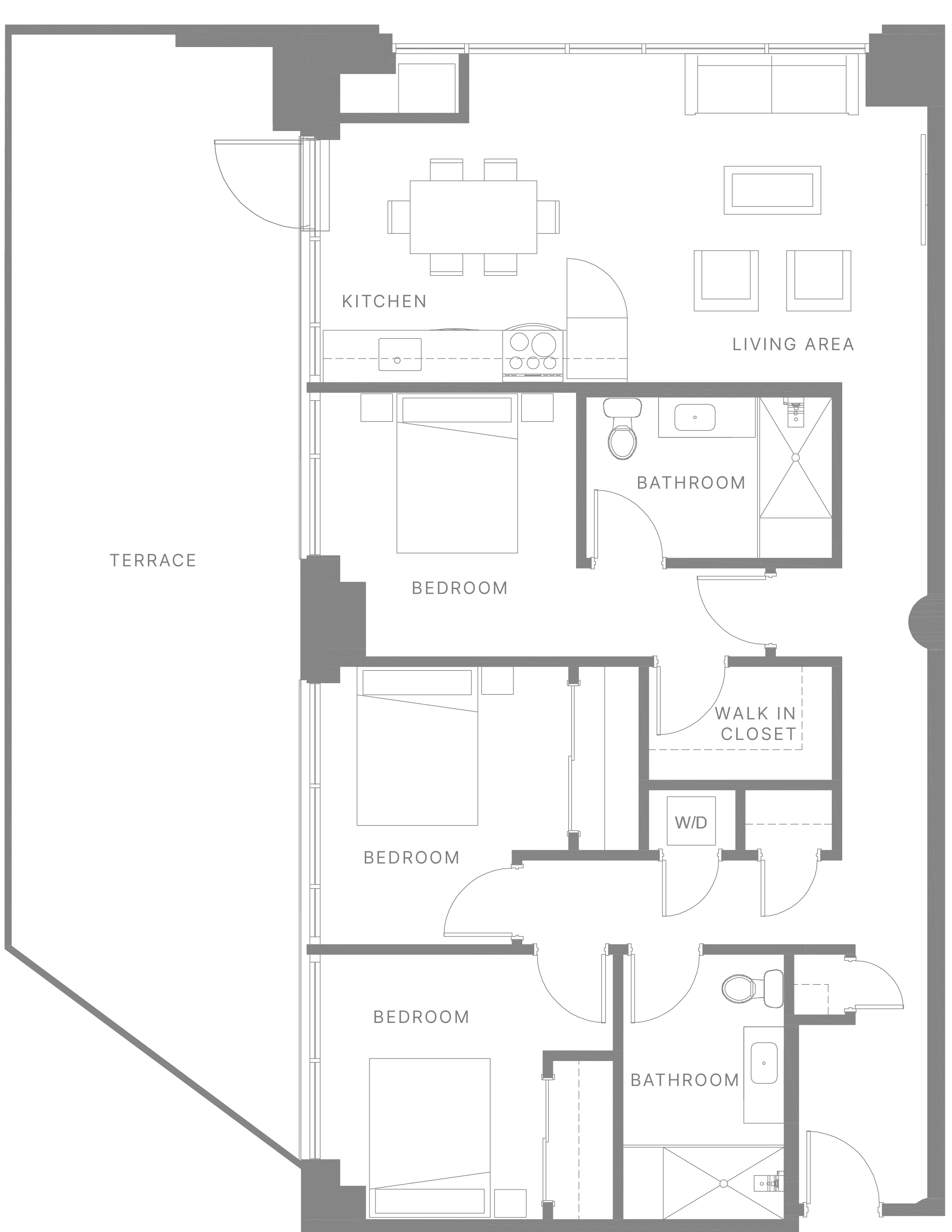 Floor plan for 3 beds, 3 baths, 1450 sqft