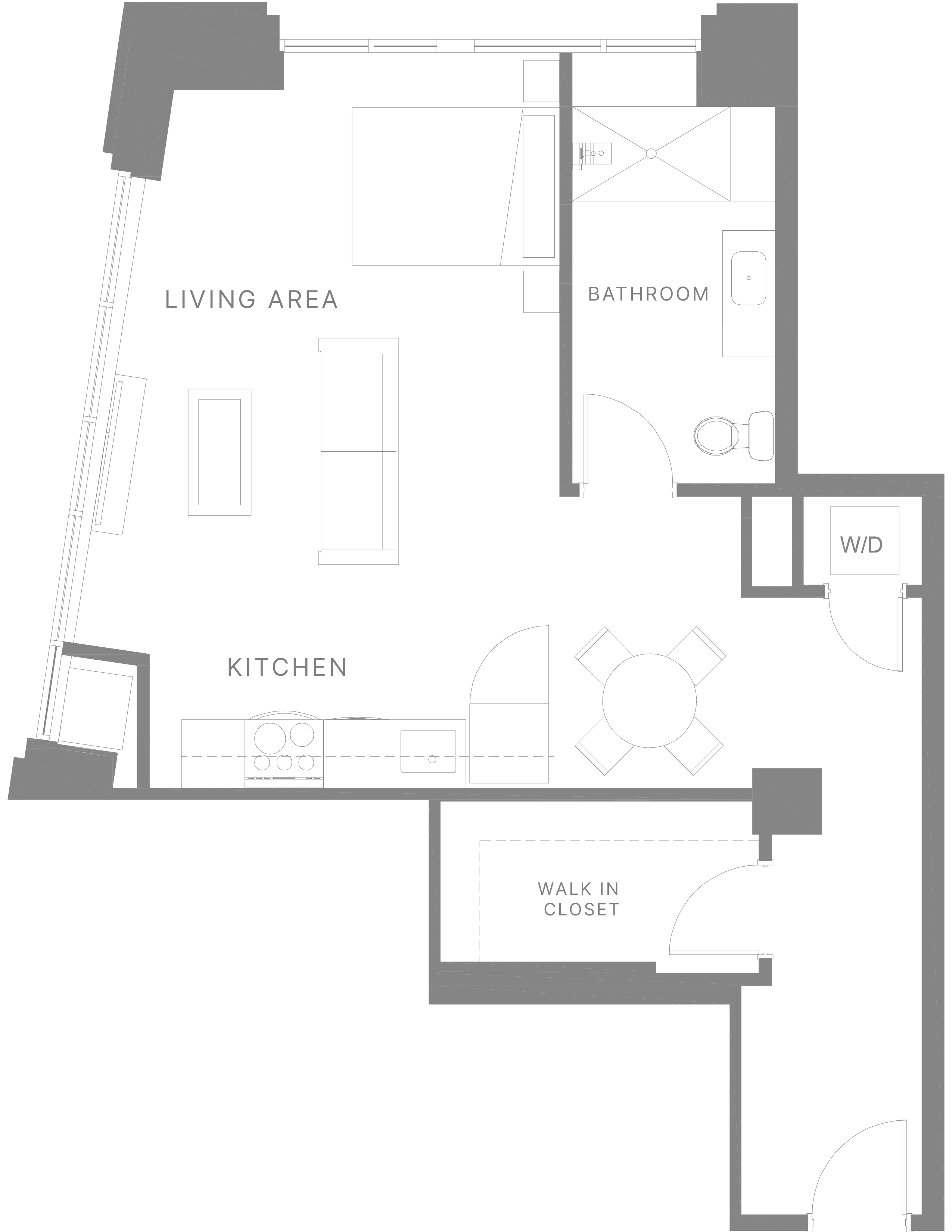 Floor plan for studio, 1 bath, 810 sqft