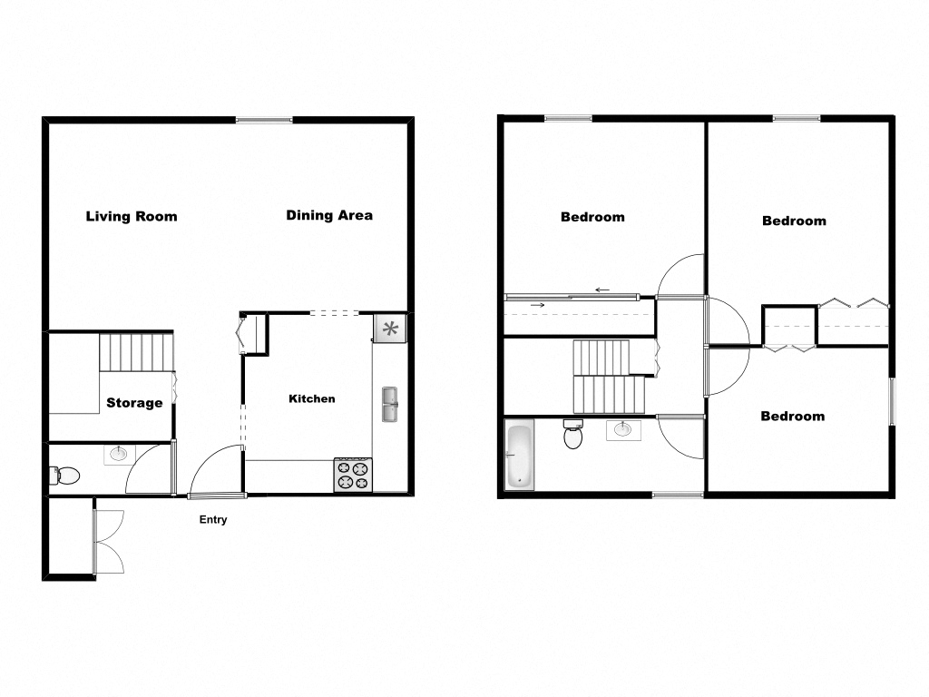 Floor plan for 3 beds, 1.5 baths, 1135 sqft