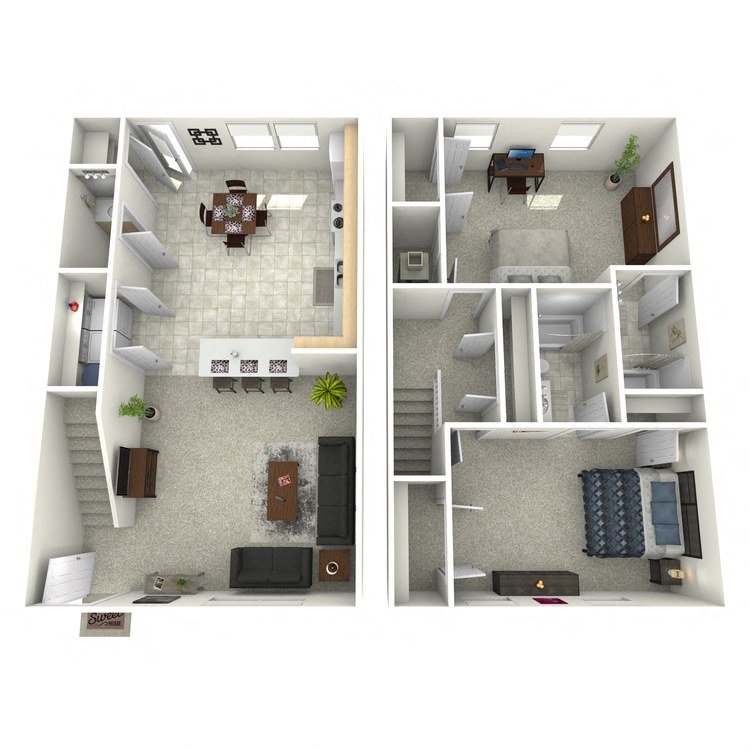 Floor plan for 2 beds, 2.5 baths