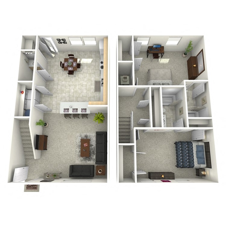 Floor plan for 2 beds, 2.5 baths