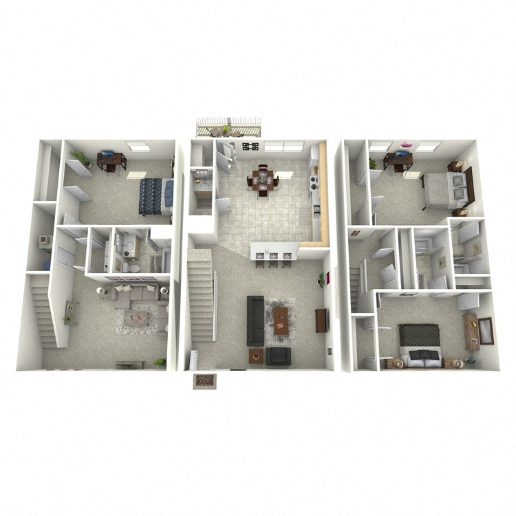 Floor plan for 3 beds, 3.5 baths, 2000 sqft