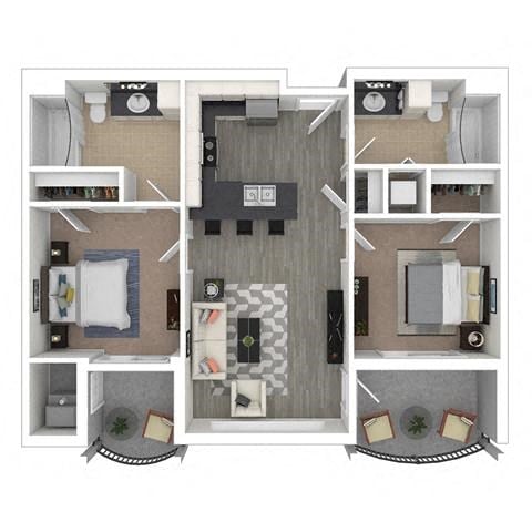 Floor plan for 2 beds, 2 baths, 914 sqft
