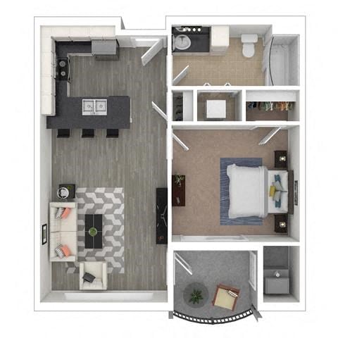 Floor plan for 1 bed, 1 bath, 646 sqft