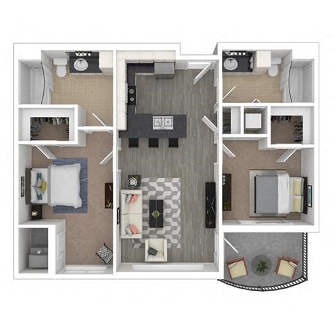 Floor plan for 2 beds, 2 baths, 1008 sqft