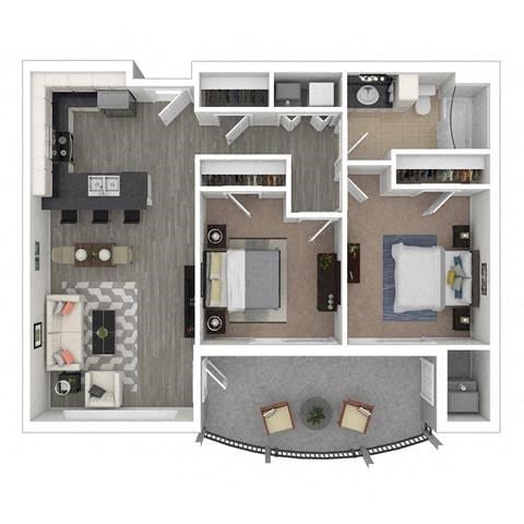 Floor plan for 2 beds, 1 bath, 936 sqft