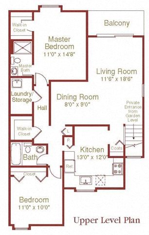Floor plan for 2 beds, 2 baths, 1080 sqft