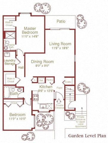 Floor plan for 2 beds, 2 baths, 1080 sqft