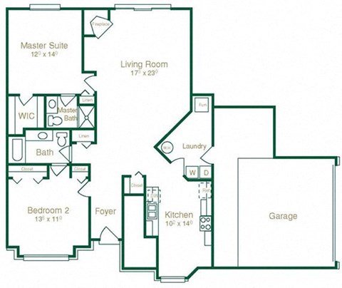 Floor plan for 2 beds, 2 baths, 1337 sqft