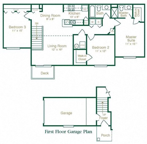 Floor plan for 3 beds, 2 baths, 1352 sqft