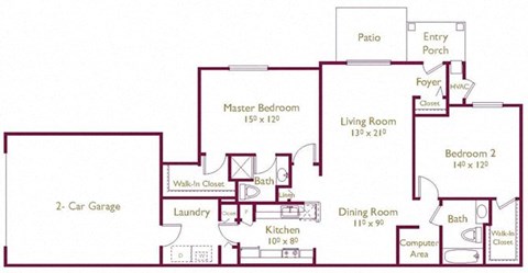 Floor plan for 2 beds, 2 baths, 1356 sqft