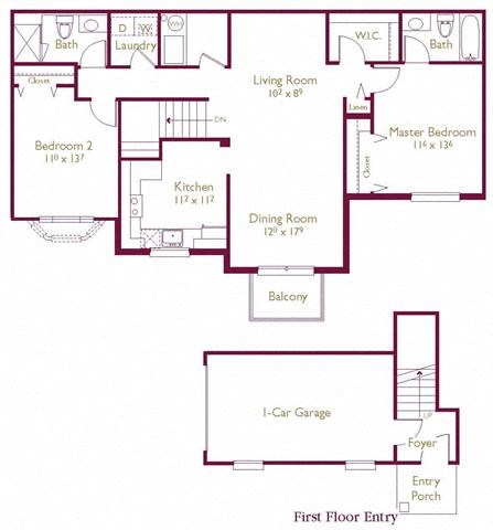 Floor plan for 2 beds, 2 baths, 1253 sqft