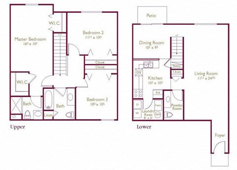 Floor plan for 3 beds, 2.5 baths, 1426 sqft