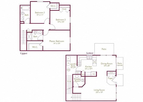 Floor plan for 3 beds, 2.5 baths, 1311 sqft