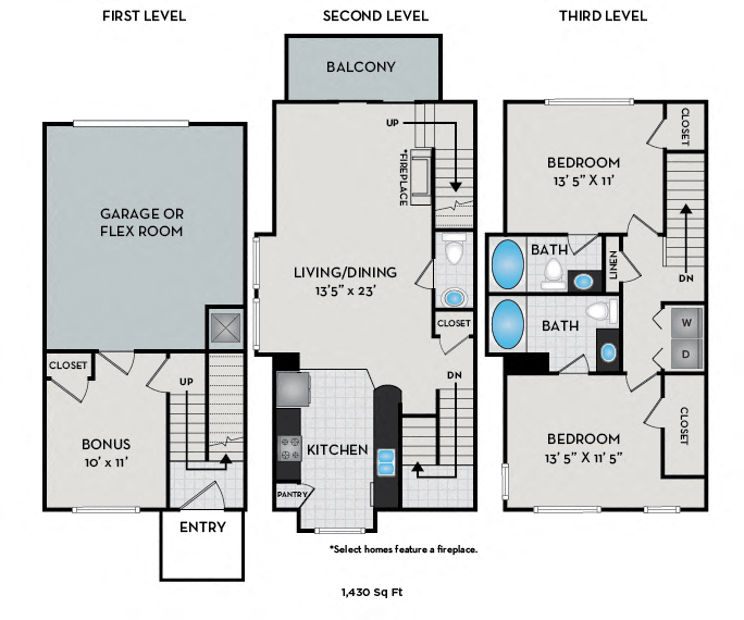 Floor plan for 2 beds, 2 baths, 1775 sqft