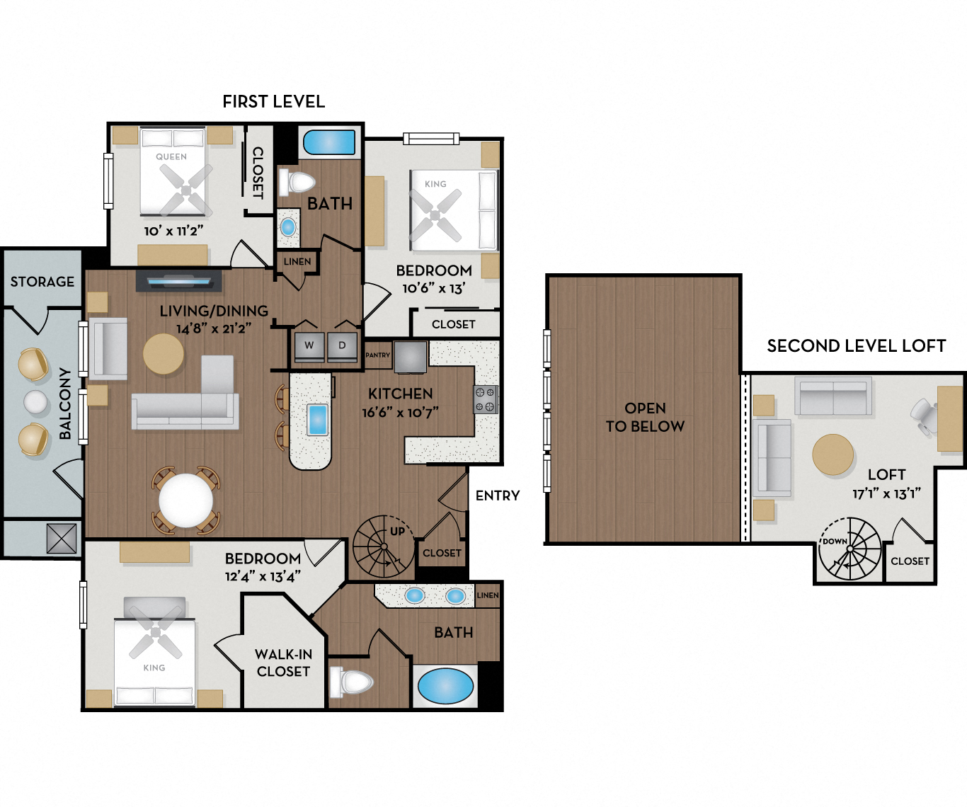 Floor plan for 3 beds, 2 baths, 1662 sqft