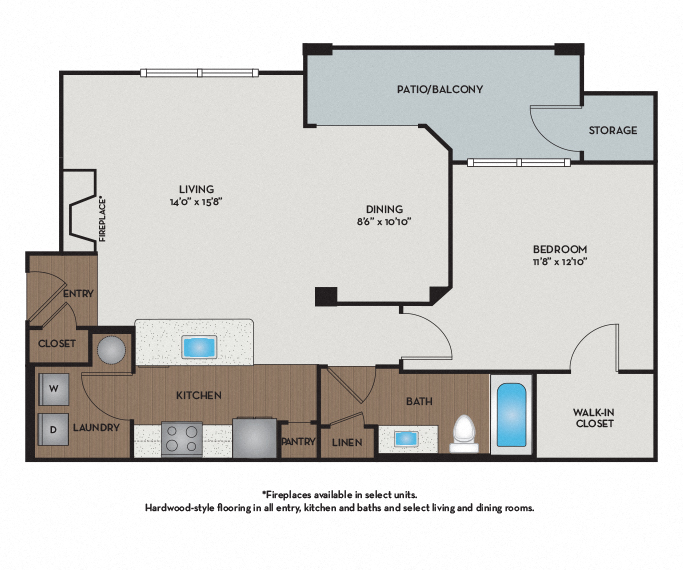 Floor plan for 1 bed, 1 bath, 793 sqft