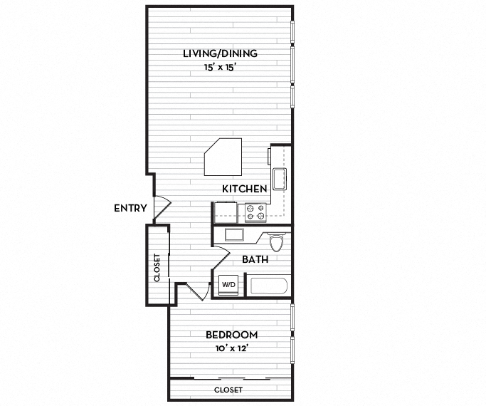 Floor plan for 1 bed, 1 bath, 811 sqft
