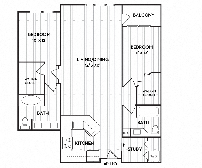 Floor plan for 2 beds, 2 baths, 1248 sqft