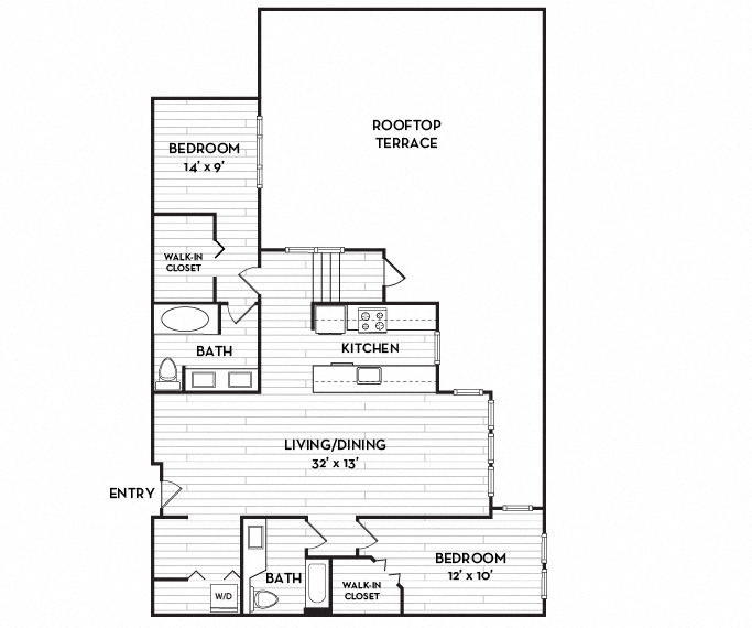 Floor plan for 2 beds, 2 baths, 1590 sqft