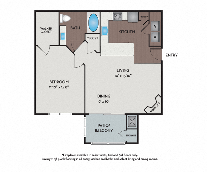 Floor plan for 1 bed, 1 bath, 792 sqft