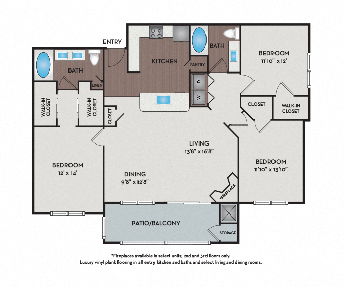 Floor plan for 3 beds, 2 baths, 1468 sqft