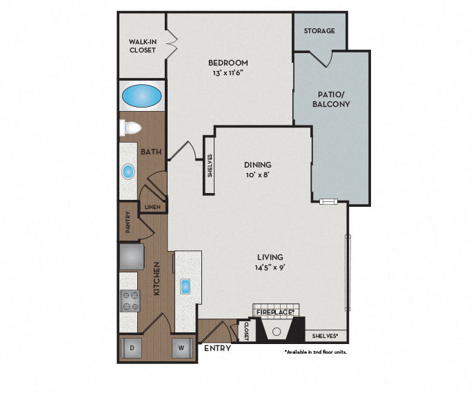 Floor plan for 1 bed, 1 bath, 785 sqft