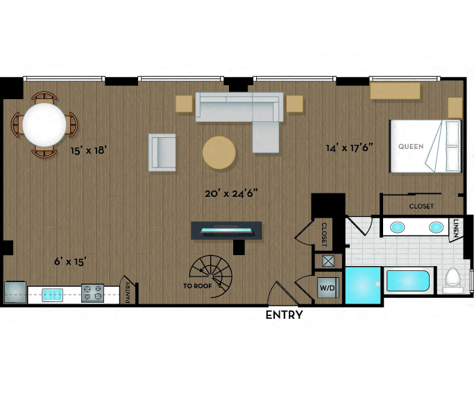 Floor plan for studio, 1.5 baths, 1404 sqft
