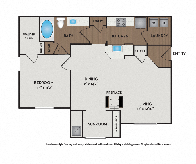 Floor plan for 1 bed, 1 bath, 816 sqft