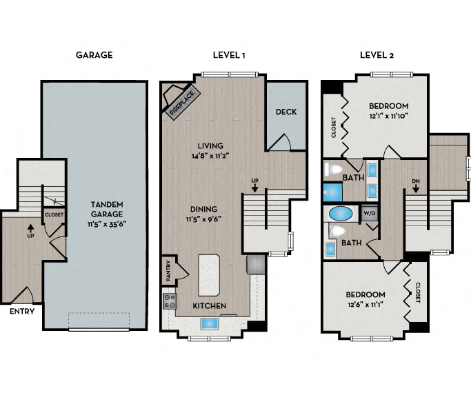 Floor plan for 2 beds, 2 baths, 1399 sqft