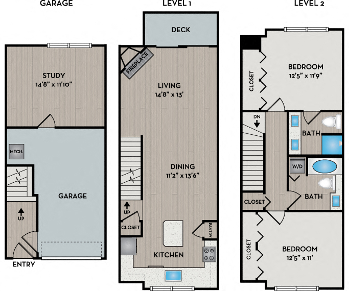 Floor plan for 2 beds, 2 baths, 1482 sqft