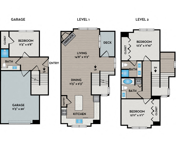Floor plan for 3 beds, 3 baths, 1708 sqft