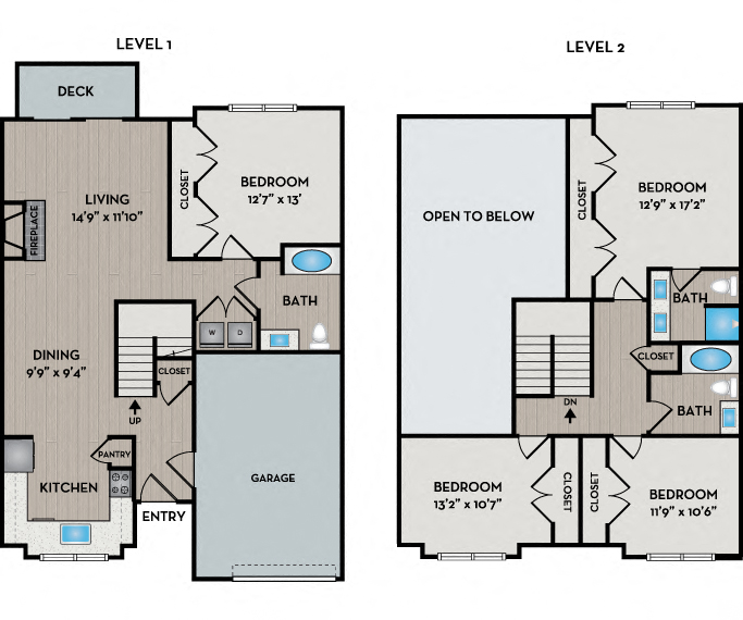 Floor plan for 4 beds, 3 baths, 1807 sqft