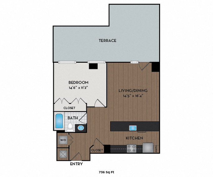 Floor plan for 1 bed, 1 bath, 812 sqft