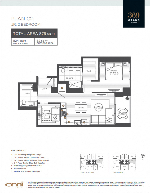 Floor plan for 1 bed, 2 baths, 824 sqft