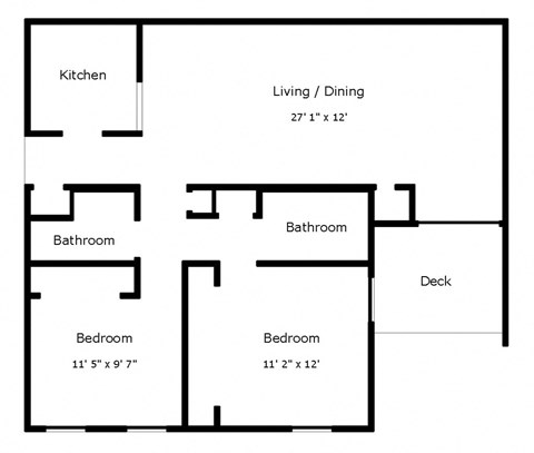 Floor plan for 2 beds, 2 baths, 890 sqft