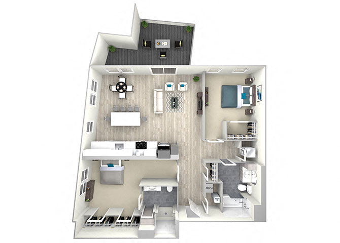 Floor plan for 2 beds, 2 baths, 1093 sqft