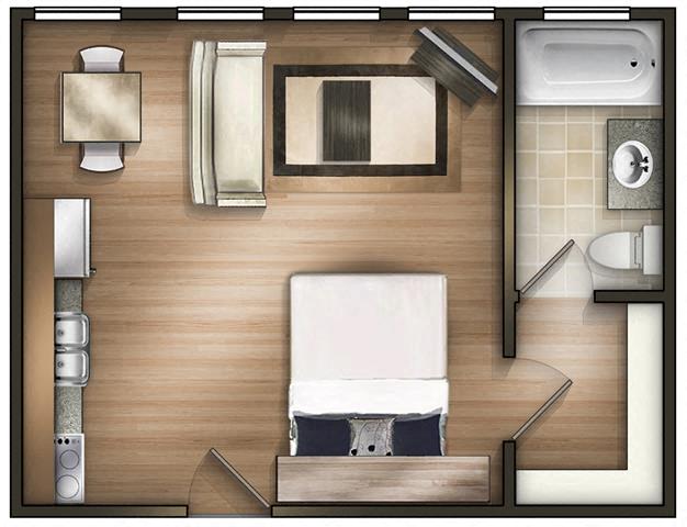 Floor plan for studio, 1 bath, 550 sqft