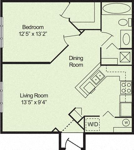 Floor plan for 1 bed, 1 bath, 699 sqft