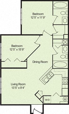 Floor plan for 2 beds, 2 baths, 921 sqft