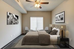 Lawrence apartment for rent - Bedroom with ceiling fan and queen sized bed